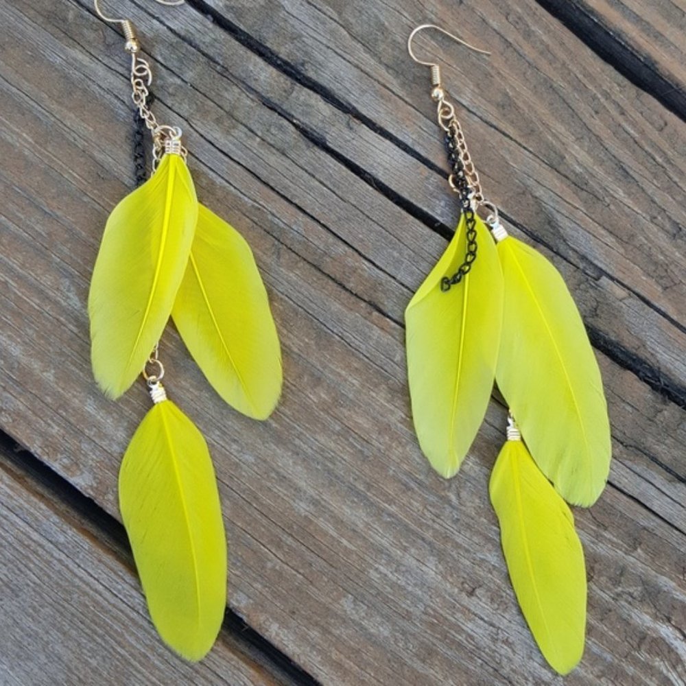 Sunshine Yellow Feather Drop Earrings